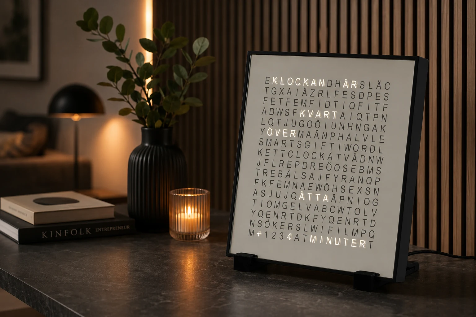 SmartGift WordClock in einem modernen Wohnraum