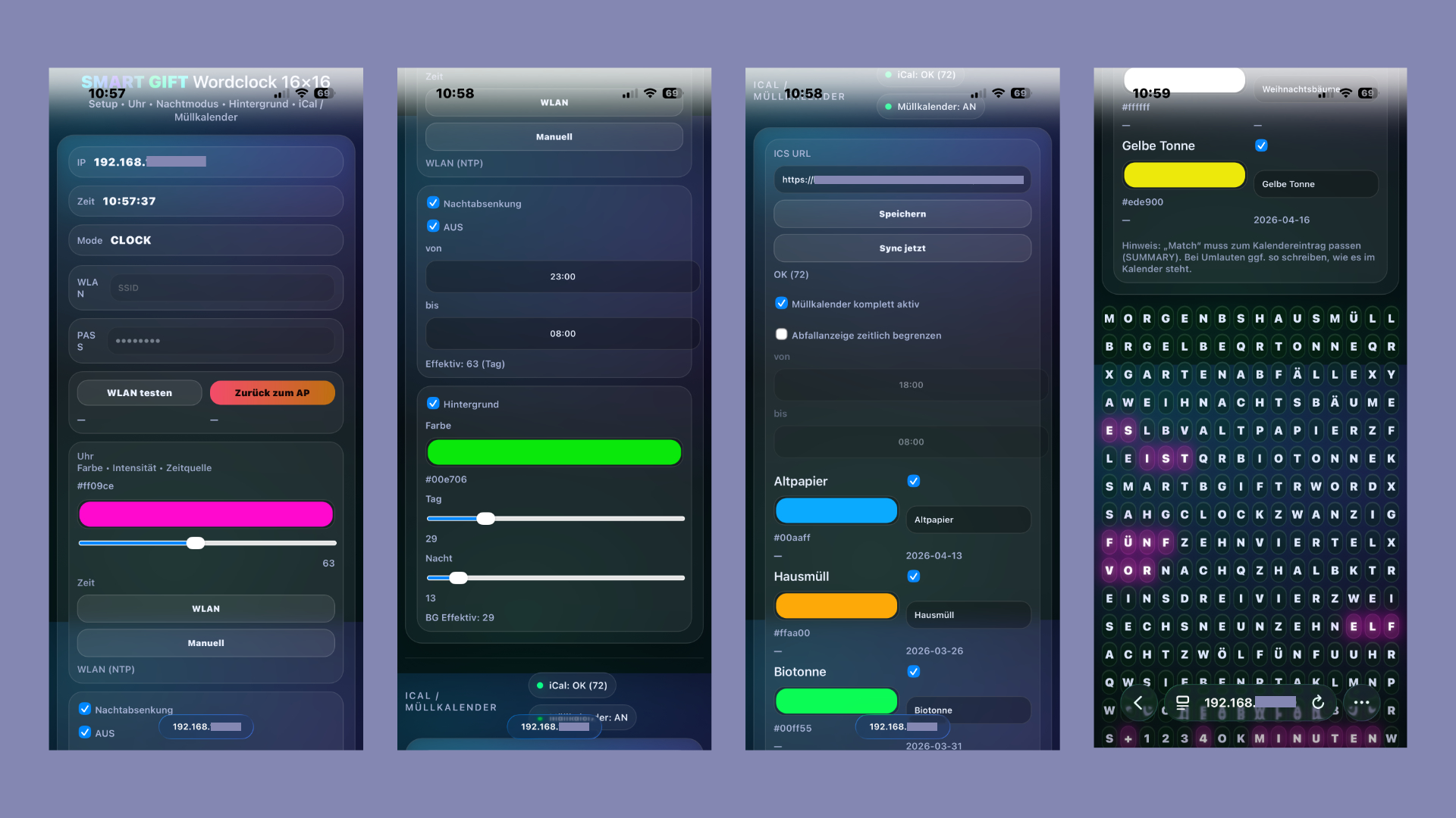 Smart-Gift WordClock Software Oberfläche mobil